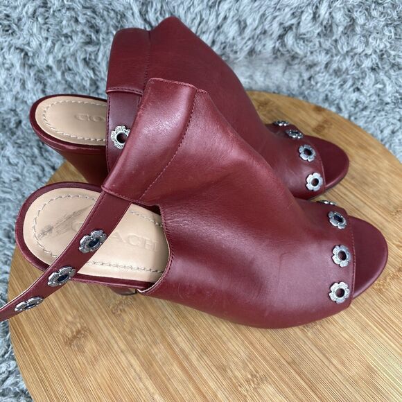 Coach Edison Merlot Heels Open Toe Mules Women's 10 B G2503 - Picture 10 of 12